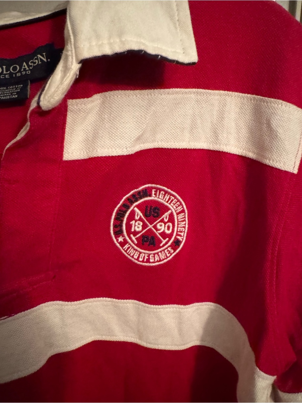 U.S. Polo Assn. Red and Cream Rugby Polo with Crest - Picture 6 of 12